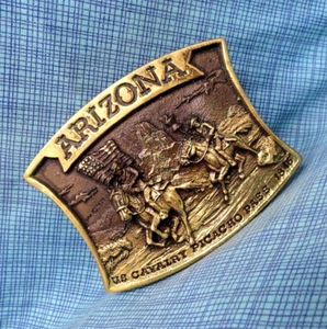 Arizona US Cavalry Belt Buckle Picacho Pass Brass Vtg 70s Heritage Mint  .SHY361 - Picture 1 of 8