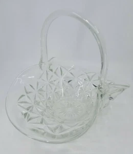 Vintage Clear Crystal Glass Bride's Basket Applied Handle Star Diamond Cut - Picture 1 of 5