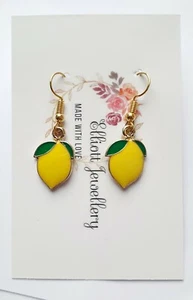FRUITY LEMON DANGLE EARRINGS Quirky Novelty Girls Gift Retro Citrus Food
