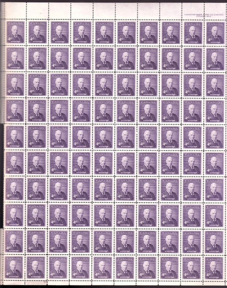 1955 - #357 MNH PL #2 Full Sheet - Canada Prime Minister Richard Bennett  cv$50 - Image 1 of 1