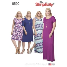 SIMPLICITY Sewing Pattern~8590 Misses Women Ladies & Plus Dresses 22w-40w