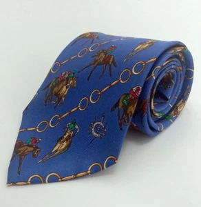 Horse Racing 100% Silk Quality Tie Made In Italy Blue Jockey Classic - Picture 1 of 7