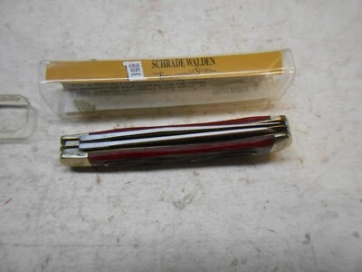 vintage schrade walden 1194 trapper pocket knife red bone handle - Image 1 of 4