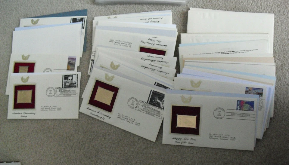 Lot of 28 USPS 24Kt Gold FDC Golden Replicas of United States Stamps w/ Cards - Image 1 of 1
