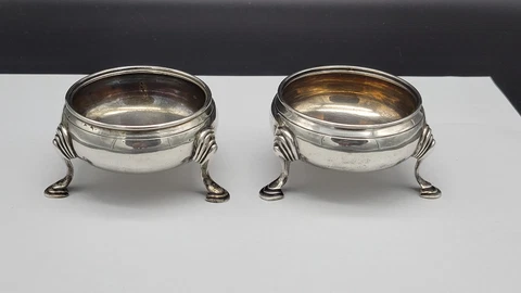Pair of ANTIQUE 1787 LONDON STERLING SILVER MASTER SALT CELLARS, 116 grams Cover