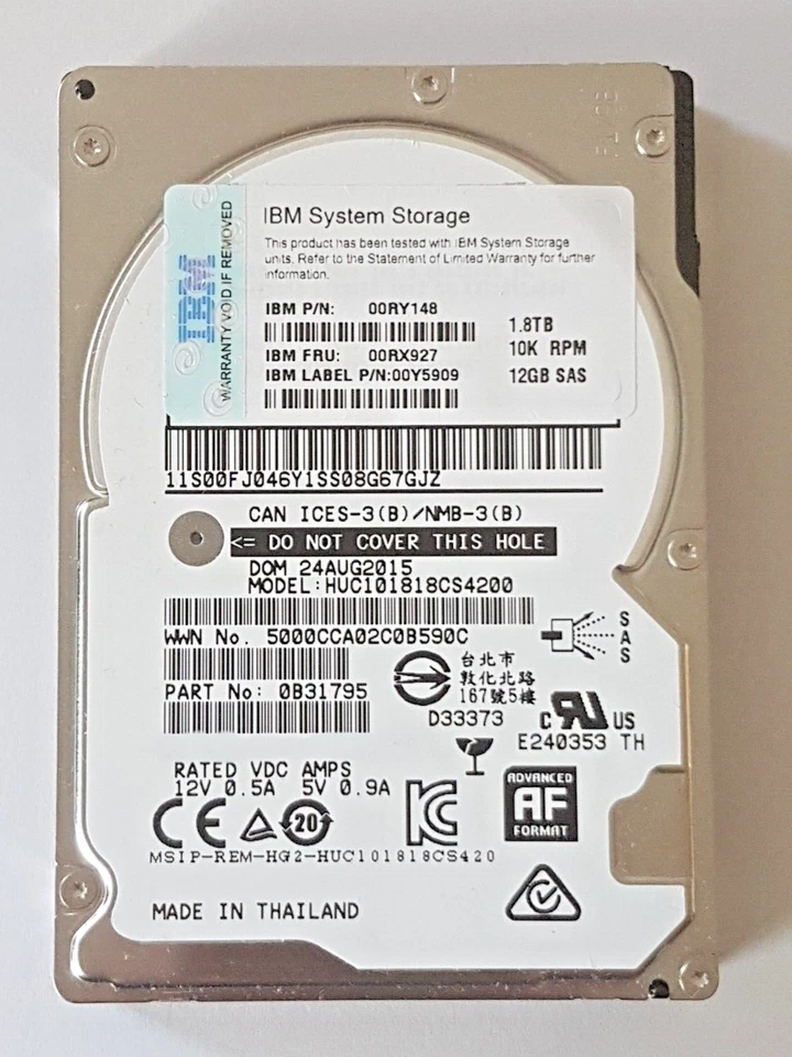1.8 SAS IBM HUC101818CS4200/00RX927 12GB 10K RPM 128MB 2,5 " Hard Drive - Image 1 of 1
