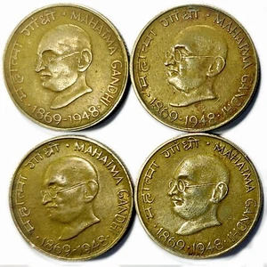 REPUBLIC INDIA 20 PAISA GANDHI COINS - 4 COINS - Picture 1 of 2