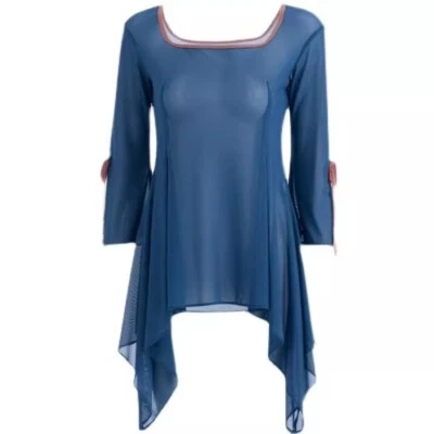 Women Dance Training Tops Wrap Mesh Shirt Square Neck 3/4 Sleeve Classical - Image 1 of 4