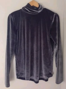 Saks Fifth Avenue Velvet Turtleneck Size Medium Blue Gray Quiet Luxury Workwear - Picture 1 of 10