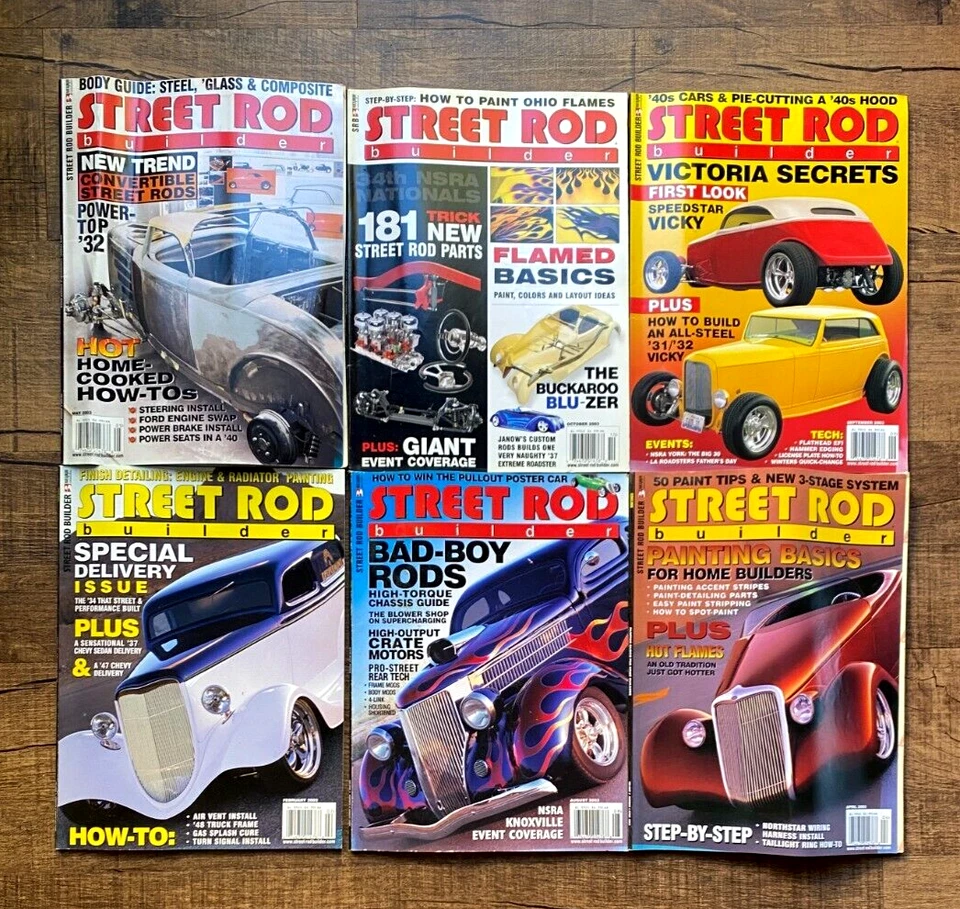 6 Street Rod Builder Magazine Lot 2003 Hot Rod Car Classic Drag Racing + Posters - Image 1 of 4