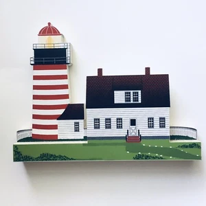 West Quoddy Head Light, Maine Wood Plaque Shelf Decor Vintage Nautical Art - Picture 1 of 9
