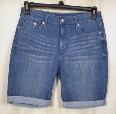 Pantalones cortos Calvin Klein Jeans para mujer talla 8 entrepierna 8" azul denim 5 bolsillos con puños Foto 1 de 4