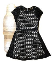 BCX Girls Short Sleeves Black-Cream Fancy Lace Dress Size 12 - Picture 1 of 4
