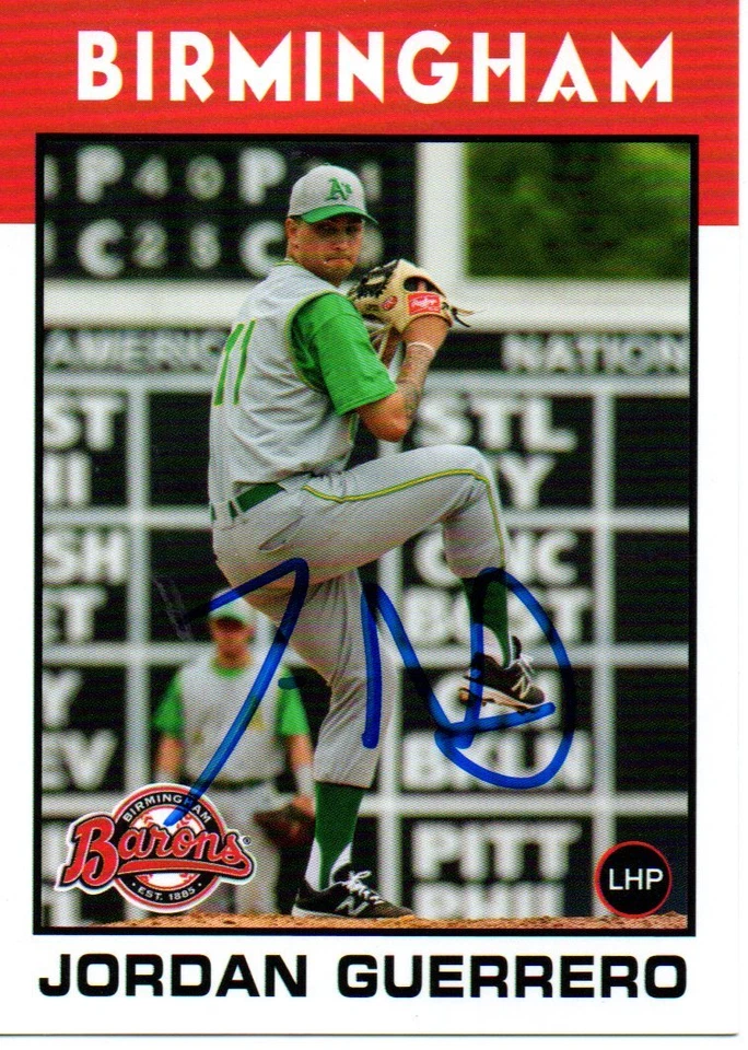 Jordan Guerrero 2016 Birmingham Barons Signed Card - Image 1 of 1