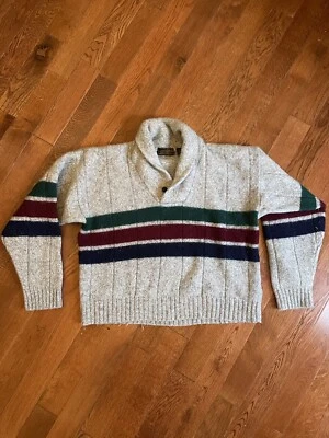 Suéter Vintage Eddie Bauer Talla XL Recortado 85% Mezcla Lana Gris Rayas Difuso Foto 1 de 4