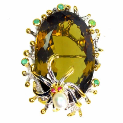 SHOLA Echt Natürlicher Oliven Quarz Anhänger / Brosche Silber N157 - Bild 1 von 3