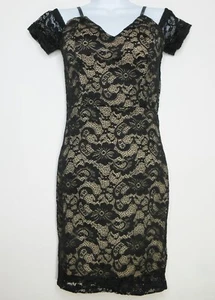 Black Lace Fitted Dress Juniors M Lined Spaghetti Strap Cap Sleeve Papermoon - Picture 1 of 7