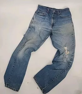 True Vintage 80s 505 Levi's Denim Jeans 34x32 Blue Jeans Retro Distressed - Picture 1 of 24