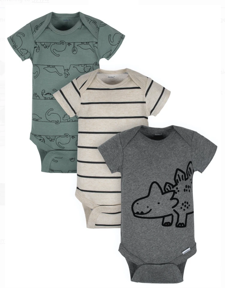 Gerber Orgánico Lote de 3 Bebé Niño Mono Dinosaurios Prematuro NB 0-3 3-9 12 NUEVO CON ETIQUETAS Foto 1 de 1