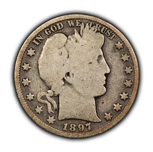 1897-O 50c Barber Silver Half Dollar - Full Rim Good Key Date - SKU-H2980 - Picture 1 of 4