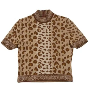 Mademoiselle Dior Wool Leopard Jacquard Short Sleeve Knit Top Size M(K-148139) - Picture 1 of 12