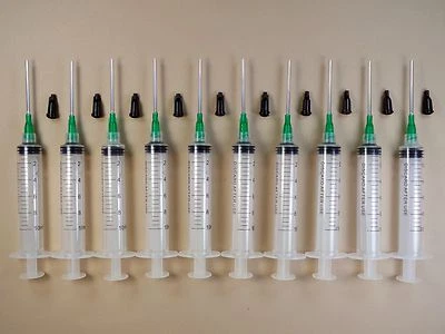 GENERIC 10 Syringes 10ml w 14 Gauge Tips 1.5" Caps Dispense E6000 Adhesive Glue Gel LL14