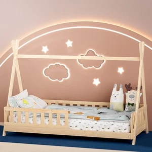 Artiss Bed Frame Wooden Kids House Frames Oak PUAH - Picture 1 of 7