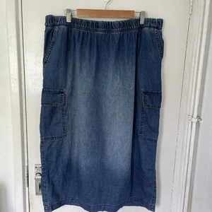 Yours Clothing Blue Denim Midi Skirt Size 20 Pockets - Picture 1 of 6