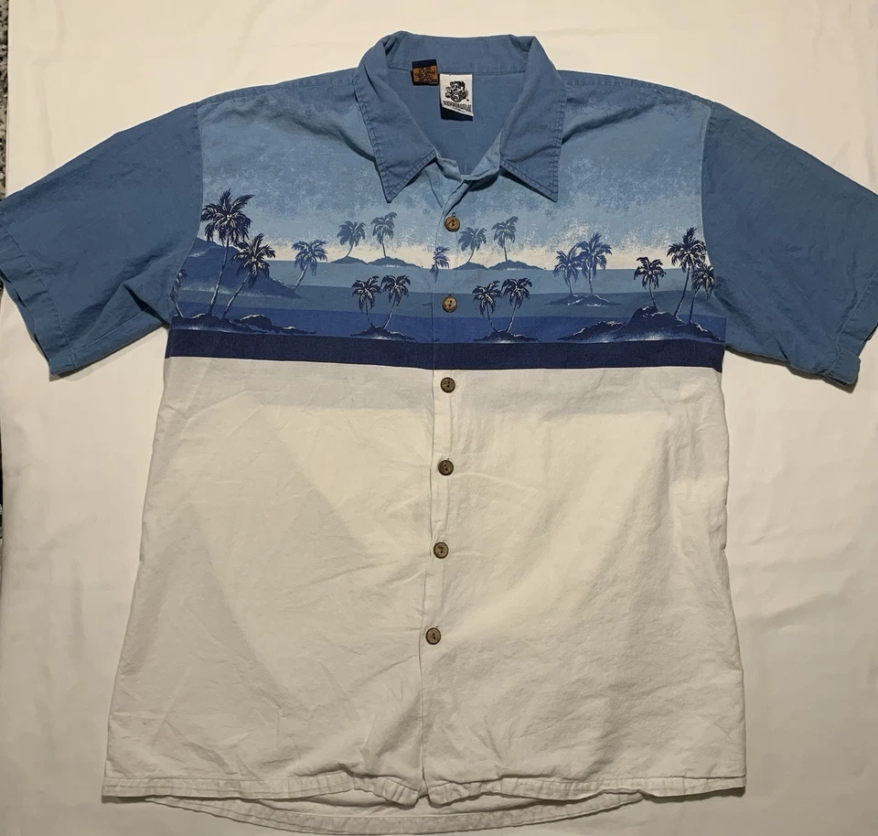 Vintage Mid Century Hawaiian Shirt Mens XL Cotton Island Tropic Graphic 1970s - Image 1 of 4