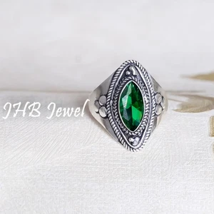 Chrome Diopside Gemstone 925 Sterling Silver Engagement Ring Unisex Jewelry - Picture 1 of 4