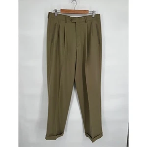 Claiborne Mens Olive Green Pleated Dress Pants Cuffed Hem Size 34x32 - Picture 1 of 9