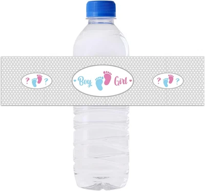 Etiquetas de biberón de agua para fiesta baby shower niño o niña de ninguna marca, 24 revelan género con Foto 1 de 4