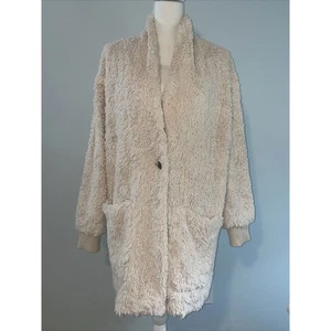 C&C California Faux Fur Teddy Bear Fuzzy Lined Coat Winter Jacket Cream Size L - Picture 1 of 18