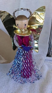 Vintage Aluminum Foil  Angel Christmas Tree Topper/Decor Original Box Pink Blue - Picture 1 of 10