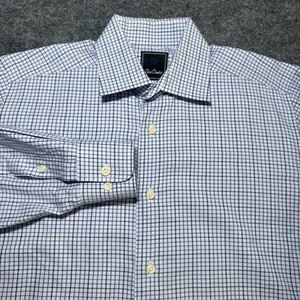 David Donahue Trim Fit Dress Shirt Mens 16 32/33 White Purple Check Button Up - Picture 1 of 14