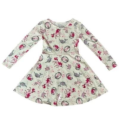 The Childrens Place S 5-6 Long Sleeve Girls Print Skater Dress Unicorn Fantasy - Image 1 of 4