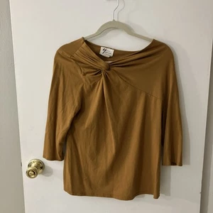 Andrea Jovine Women’s 3/4 Blouse Ruched Neck Mustard Yellow Size Med - Picture 1 of 6