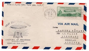 C18 Century of Progress 50c Zeppelin FDC 1933 Chicago to Austria via Friedrichsh - Picture 1 of 3