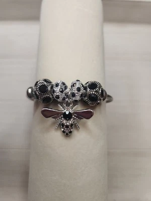 Brazalete/dije abeja negra - acero - circonitas cúbicas con caja de regalo Foto 1 de 3