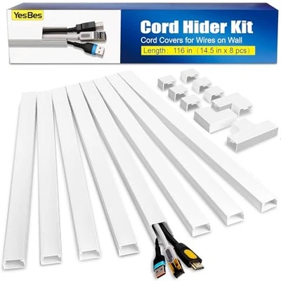 Cord Hider Kit, Cord Covers for Wires on Wall, Paintable Cable Raceway, 116in - Image 1 of 4