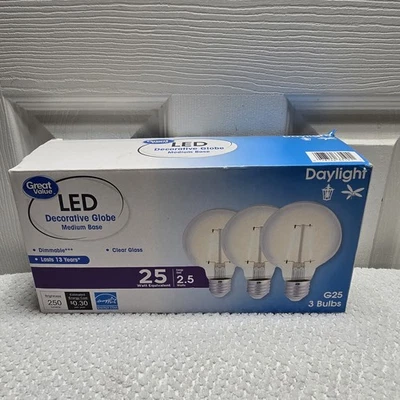 Great Value LED Light Bulb G25 3w Eqv 25W Softwhite E26 Base Dimmable 3 Pack (BB - Image 1 of 4
