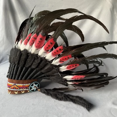 Handmade Warbonnet Headdress Native American Inspired Beautiful Natural Feathers - Image 1 of 4