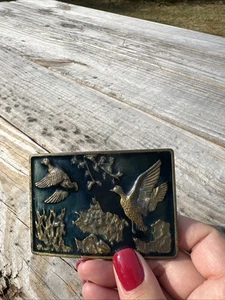 Vintage Duck Hunting Belt Buckle Brass And Enamel - Picture 1 of 5