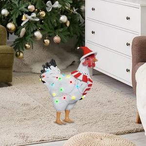 Solar Garden Chicken Statue Animal Sculpture Handpainted Unique Christmas - Picture 1 of 5