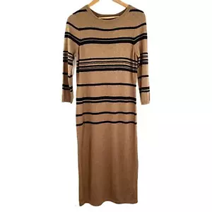 Jaeger Brown Beige Cashmere Blend Knitted Striped Maxi Dress UK S - Picture 1 of 4