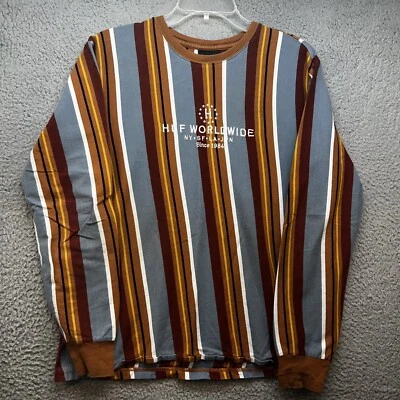 HUF Worldwide Shirt Medium Orange Striped Long Sleeve Embroidered Skate Mens Foto 1 de 4