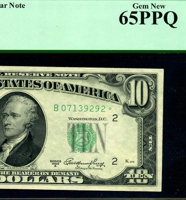 1950A $10 FRN New York Star PCGS 65PPQ gem 3rd highest graded star Fr 2011-B* - Image 1 of 4