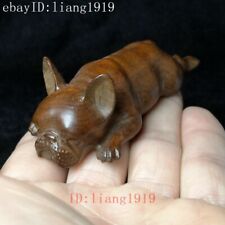 Rare Chinese boxwood hand carved lovely Animal dog statue table decoration Gift