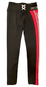 Justice Girls Leggings Black 8 Full Length Red Swim Stripe Lace Up J Sport Logo - Picture 1 of 12