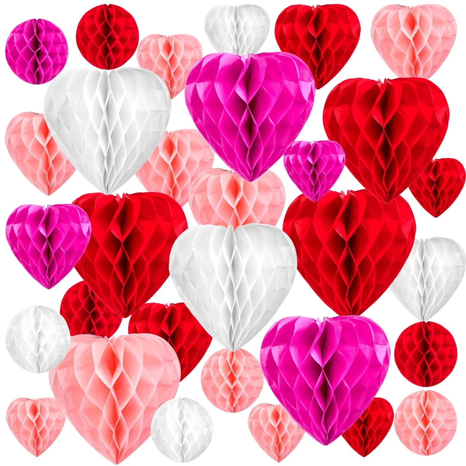 48 peças bolas de favo de mel para o Dia dos Namorados papel tecido bolas de flores em forma de coração... - Imagem 1 de 4